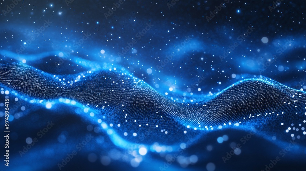 Poster modern vibrant blue abstract background with artistic lines and dots forming an intricate design ful