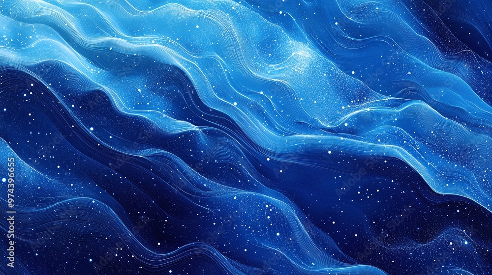 Poster modern vibrant blue abstract background with artistic lines and dots forming an intricate design ful