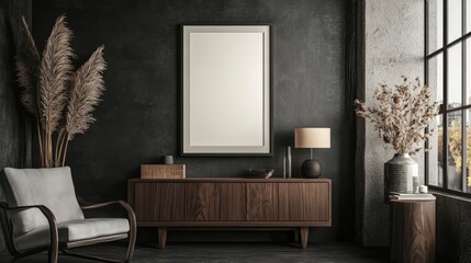 Elegant Home Decor with Mock-Up Picture Frame in a Stylish Living Room Setting