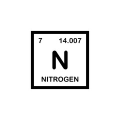 Nitrogen, chemical element. Nitrogen icon or sign in the periodic table. N chemical sign. Vector. Chemistry concept