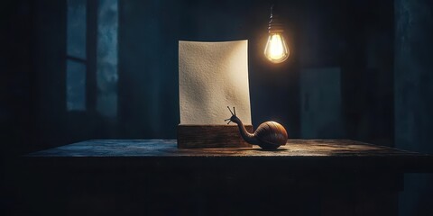 Slow election process concept with ballots being counted slowly, snail pace depiction, voter suppression symbol, dark and intense tones, 3D render --ar 21 --s 200 --q 2