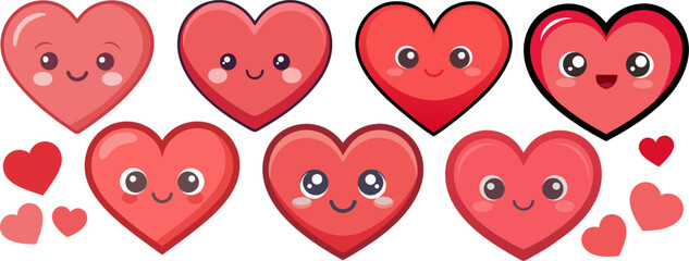 set vector heart with happy face