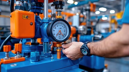 Precision Pressure Testing: Close-up of Digital Gauge in Factory for Mechanical Quality Control Monitoring