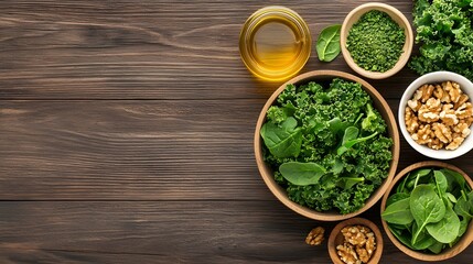 A Colorful Assembly of Fresh Greens and Nuts for a Healthy Salad Ready to Delight Your Tastebuds