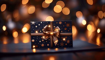Elegant Christmas Gift Card with Glowing Present Icon and Copy Space