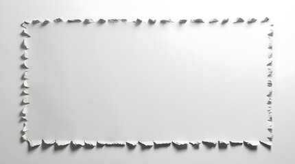Obraz premium Close-up of white paper with a textured surface and irregularly torn edges, placed against a plain white backdrop, perfect for highlighting minimalist and raw design.