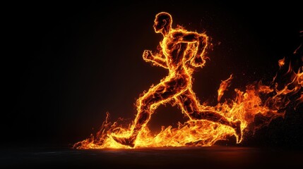 Flames dynamically form the outline of a running figure