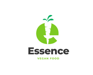 Initial Letter E with Carrot Icon for Healthy Food Logo Design Vector Illustration