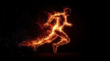 Flames dynamically form the outline of a running figure