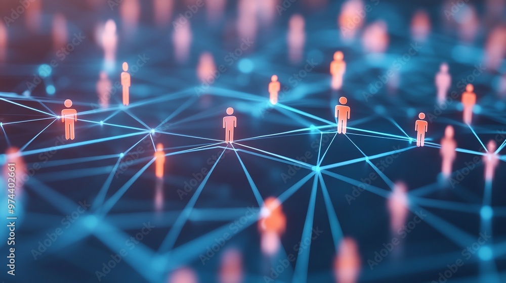 Poster network of people digitally connected, abstract visualization showcasing the interconnected web and 