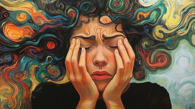 capturing the essence of burnout, a portrait of stress and exhaustion showing a tired, burdened face full of worry and despair