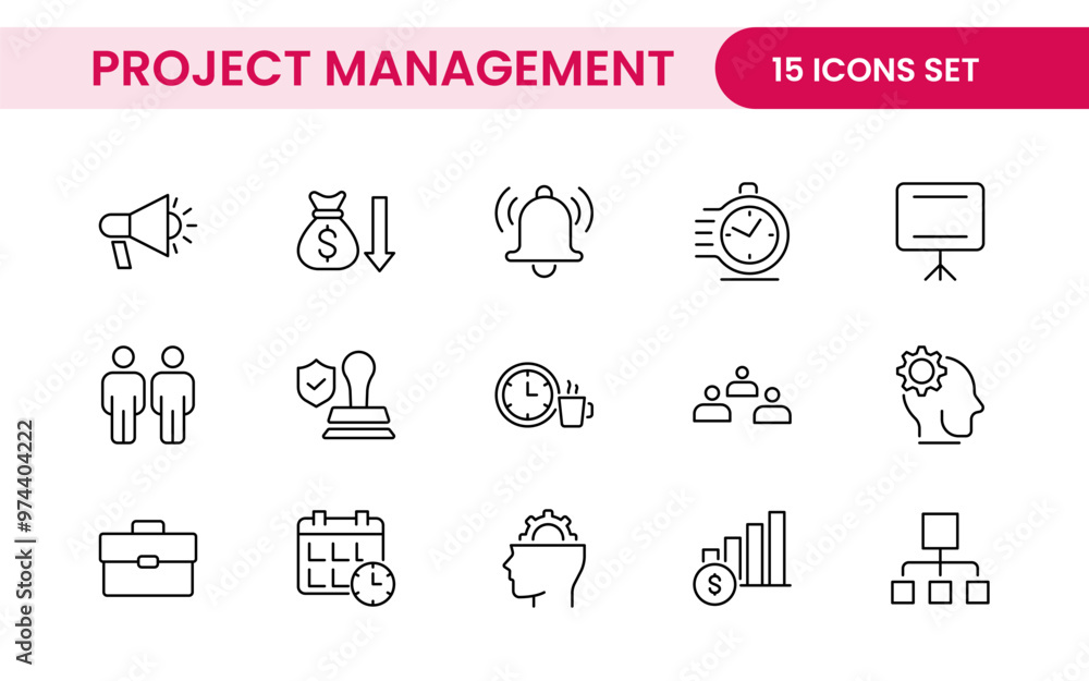 Poster project management web icons in line style. outline icon collection related to schedule, human resou