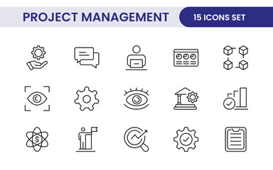 Project Management web icons in line style. Outline icon collection related to Schedule, human resource, management, development, planning, and more.