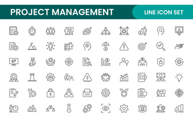 Project Management web icons in line style. Outline icon collection related to Schedule, human resource, management, development, planning, and more.