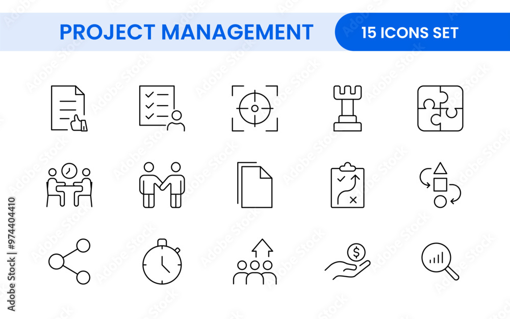 Poster project management web icons in line style. outline icon collection related to schedule, human resou