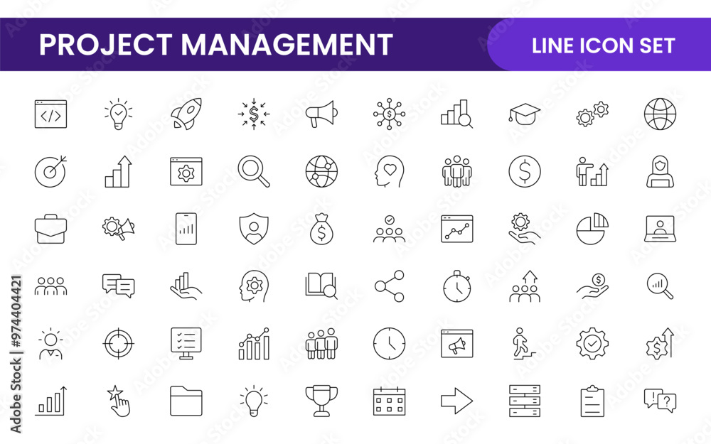 Poster project management web icons in line style. outline icon collection related to schedule, human resou