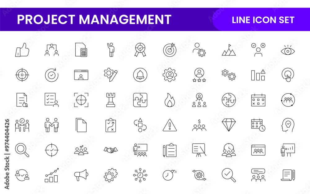 Poster project management web icons in line style. outline icon collection related to schedule, human resou