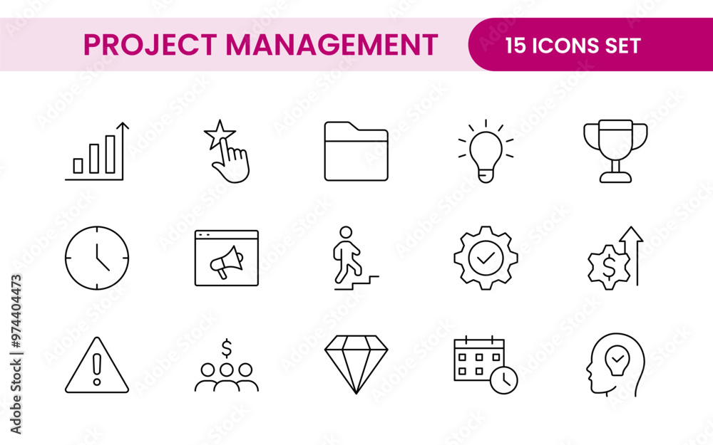 Poster project management web icons in line style. outline icon collection related to schedule, human resou