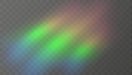 Colourful vector lens, crystal rainbow light and flare transparent effects.Overlay for backgrounds.Triangular prism concept.