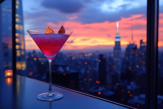 Cosmopolitan in a trendy Manhattan rooftop lounge