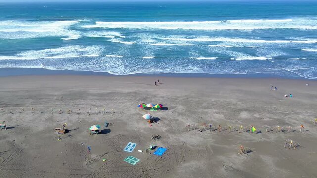 Drone footage of waves and sand at Parangtritis Beach, Yogyakarta, Indonesia