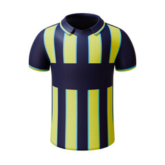 3D football jersey. Sport t-shirt with collar neck and dark blue yellow stripe design. 
