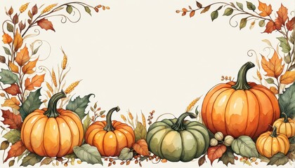 A decorative autumn-themed illustration featuring pumpkins and leaves, perfect for seasonal events or invitations.