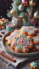 Buntes Weihnachtsgebäck mit Zuckerguß und Zuckerperlen