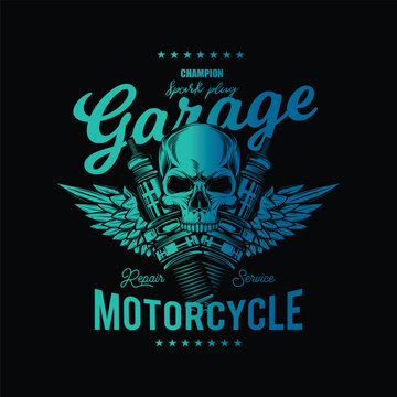 Vintage Custom Motorcycle Poster. Original vector illustration in vintage style isolated on black background. T-shirt design.