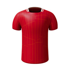 3D football jersey. Sport t-shirt with round neck and red design. 
