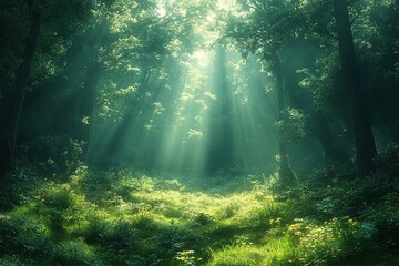 Obraz premium A peaceful forest clearing bathed in sunlight