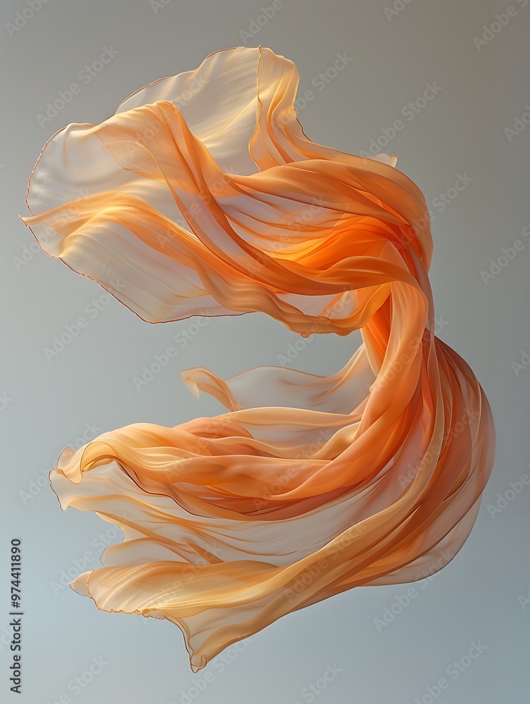 Aufkleber abstract orange fabric flowing in the air, creating a dynamic and elegant shape.