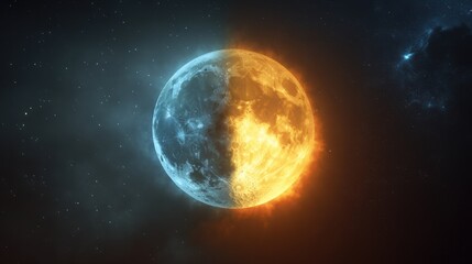 Fototapeta premium A sun and moon time icon, transitioning from day to night, representing the natural cycle of time