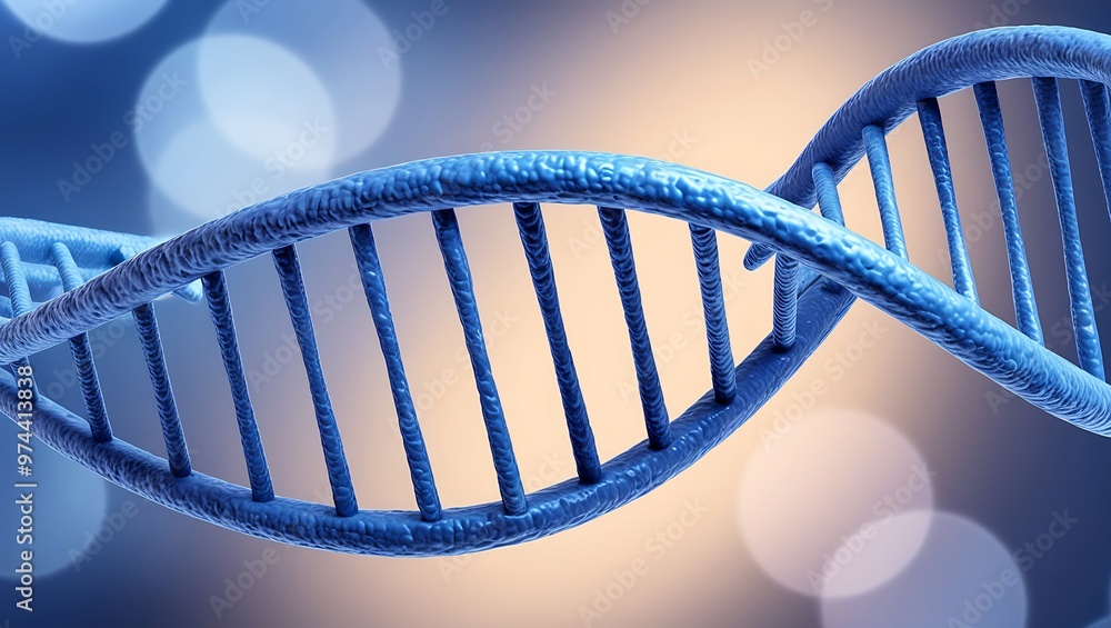 Poster detailed 3d close-up of a reddish-brown dna double helix, with a blue-green gradient background and 