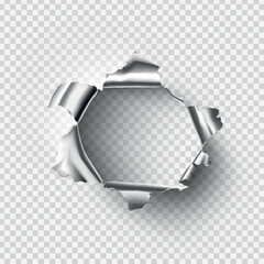 ragged Hole torn in ripped metal on transparent background