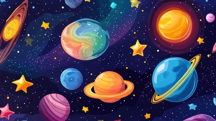 Engaging Cartoon Illustration of a Colorful Outer Space Scene for Educational and Creative Uses