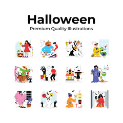 Collection of halloween illustrations in modern design style