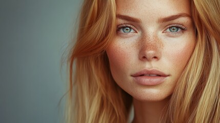 Fototapeta premium Close-Up Image of a Blonde Woman with Flawless Complexion Perfect for Beauty and Skincare Promotions