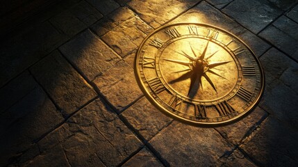 Fototapeta premium A time icon with a sun dial, casting a shadow that measures the time, offering an ancient and timeless feel