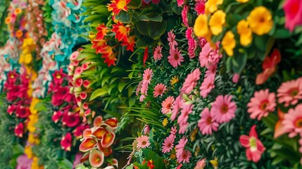 Obraz premium Beautiful colorful flowers in a vertical garden