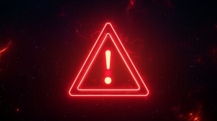 Red warning sign with exclamation mark on cosmic background