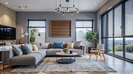 Fototapeta premium Minimalist interior design of modern living room. 