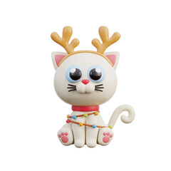 3D Christmas white cat character, Merry Christmas and happy new year, 3d rendering