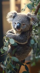 Obraz premium Ultra-Realistic Koala Image Showing Intricate Details of Its Face and Paws