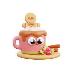 3D Christmas dessert  hot chocolate, Merry Christmas and happy new year, 3d rendering