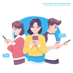 young people holding smartphone illustration design