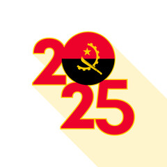 2025 banner with Angola flag inside. Vector illustration.