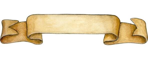 Watercolor hand drawn vintage scroll banner