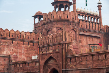 The Red Fort, also known as Lal Qila is a historic fort in Delhi, India. The view from the outside