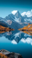 Obraz premium Tranquil Mountain Landscape with Reflective Lake | Majestic Peaks and Calm Waters Harmony